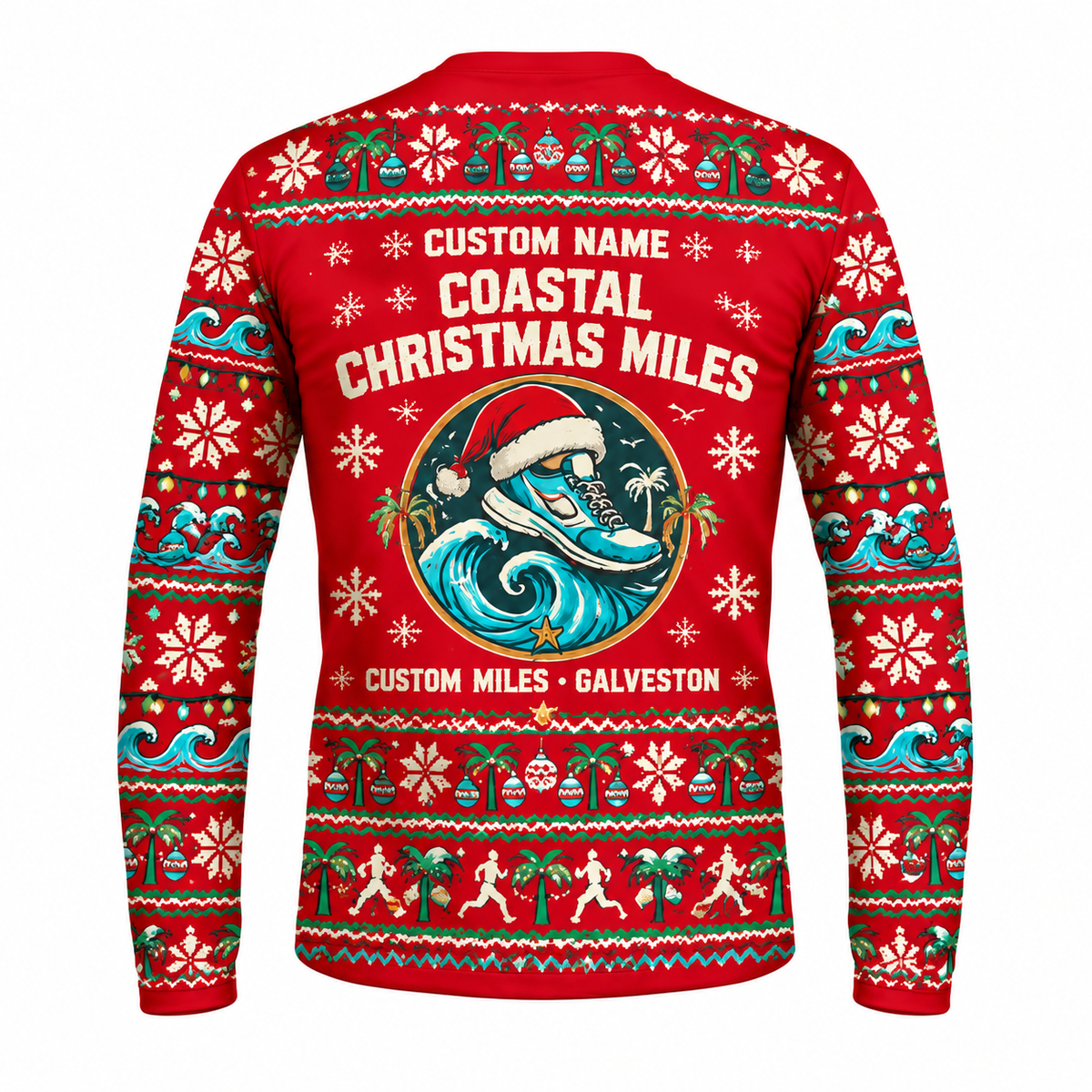 Custom Name Miles Ho Ho Hustlin’ by the Gulf Santa Hustle Galveston Running Long Sleeve Shirt
