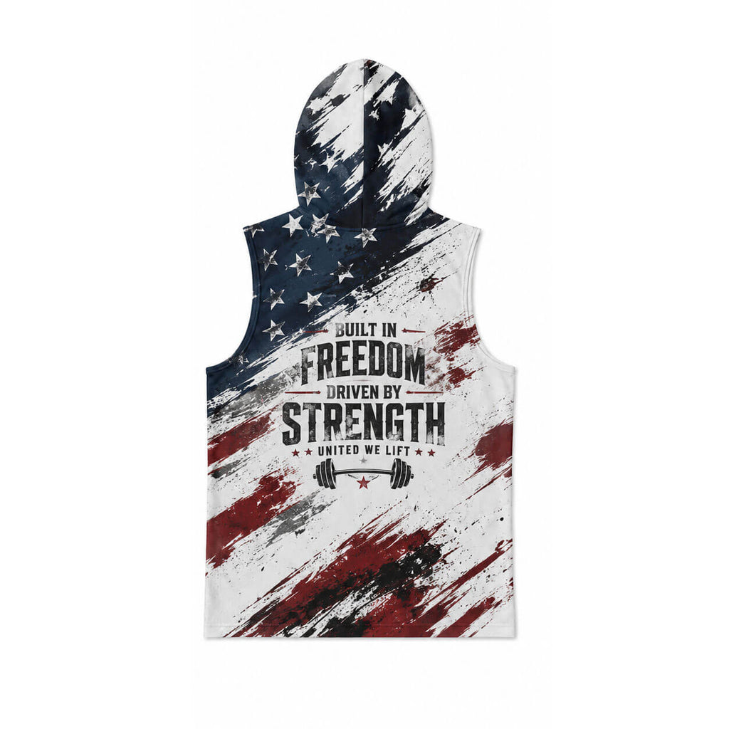 Built In Freedom Driven By Strength Men's Workout Hooded Tank Top