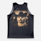 Cat Running Tank Top Funny Cowboy Cat Running Singlet for Men and Women