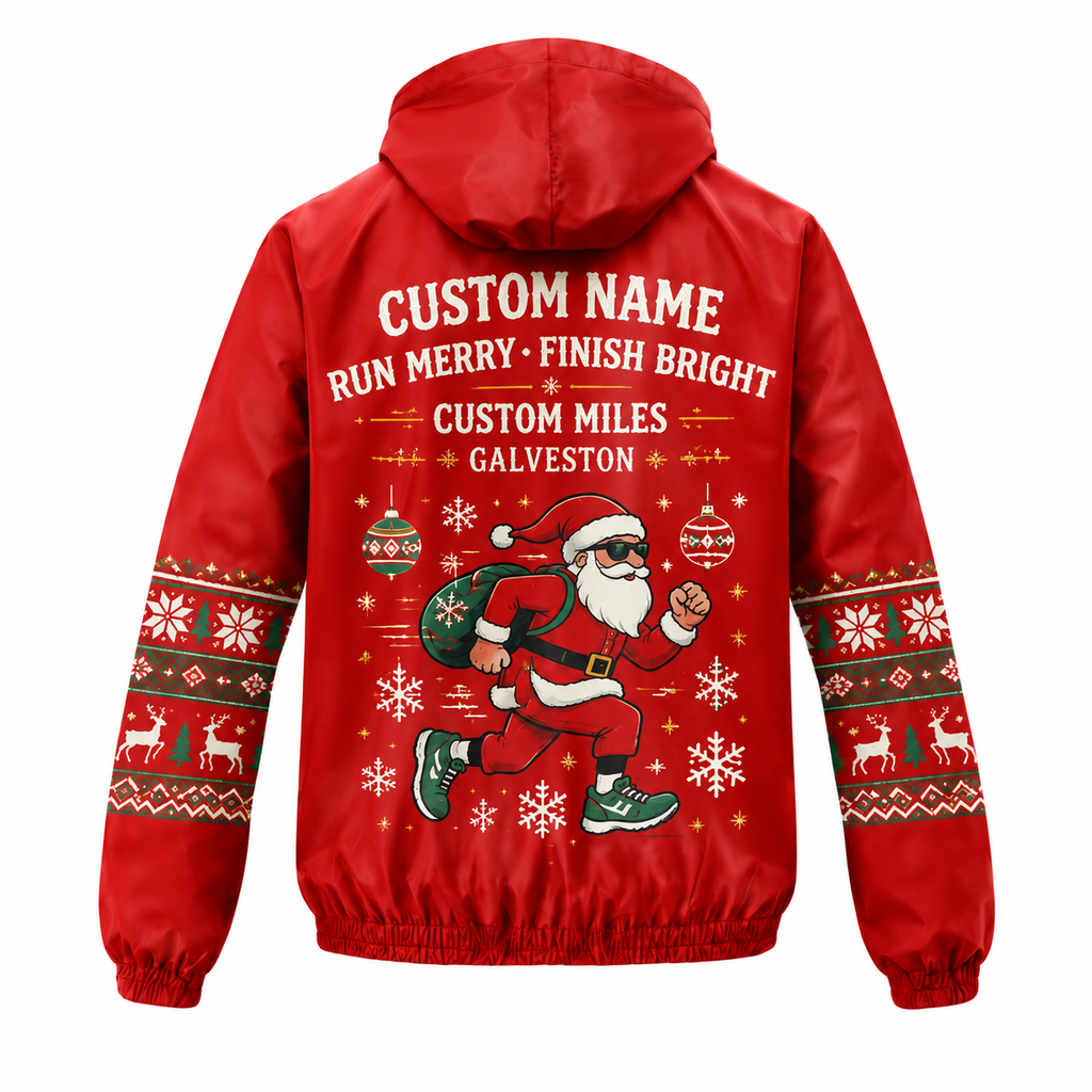 Custom Name Merry & Bright Santa Hustle Galveston Running Windbreaker Jacket