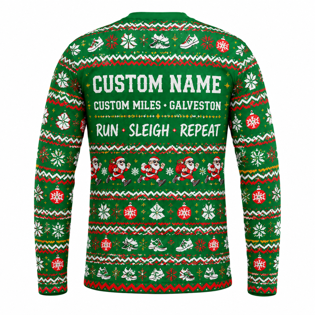 Custom Name Miles Sleigh the Season Santa Hustle Galveston Running Long Sleeve Shirt