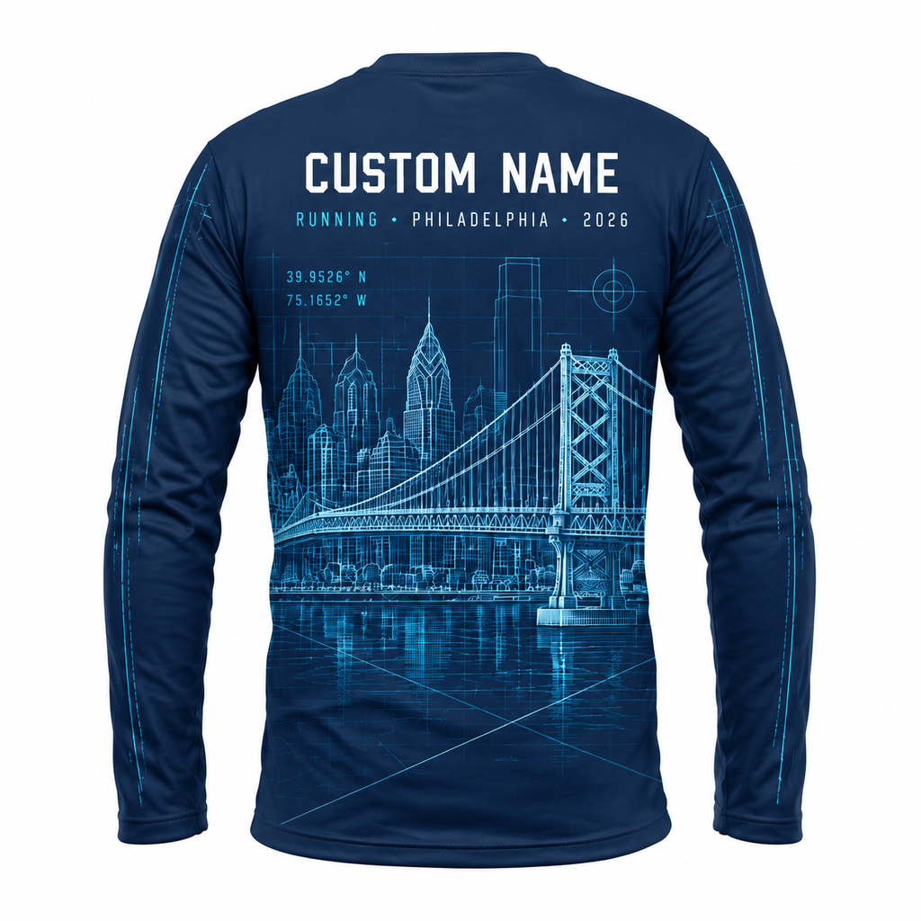 Custom Name Philadelphia Blueprint Bridge Running Long Sleeve Shirt