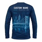 Custom Name Philadelphia Blueprint Bridge Running Long Sleeve Shirt