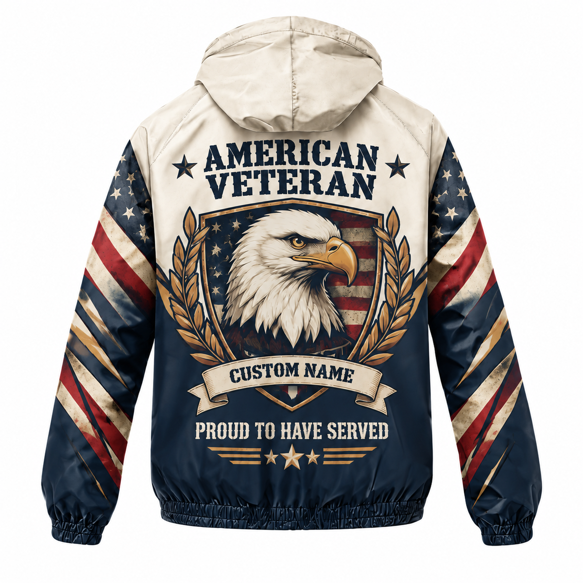 Custom Name American Veteran Eagle Crest Running Windbreaker Jacket