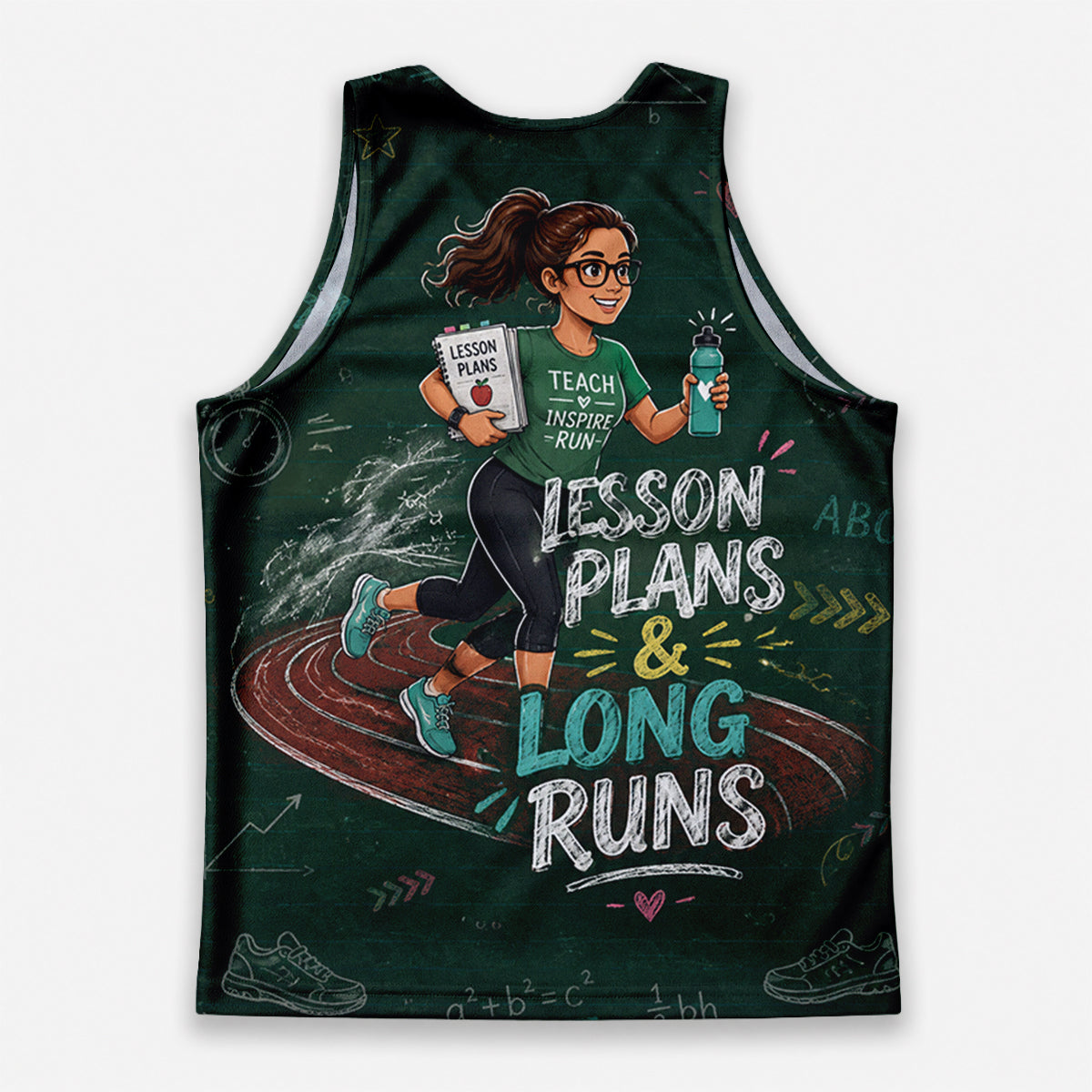 Teacher Running Tank Top Chalkboard Doodle Style Tech Running Singlet