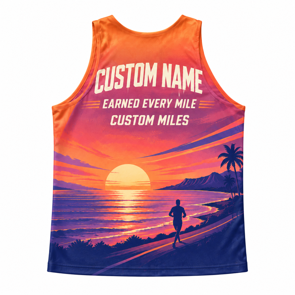 Custom Name Miles Sunset Aloha Finisher Running Tank Top