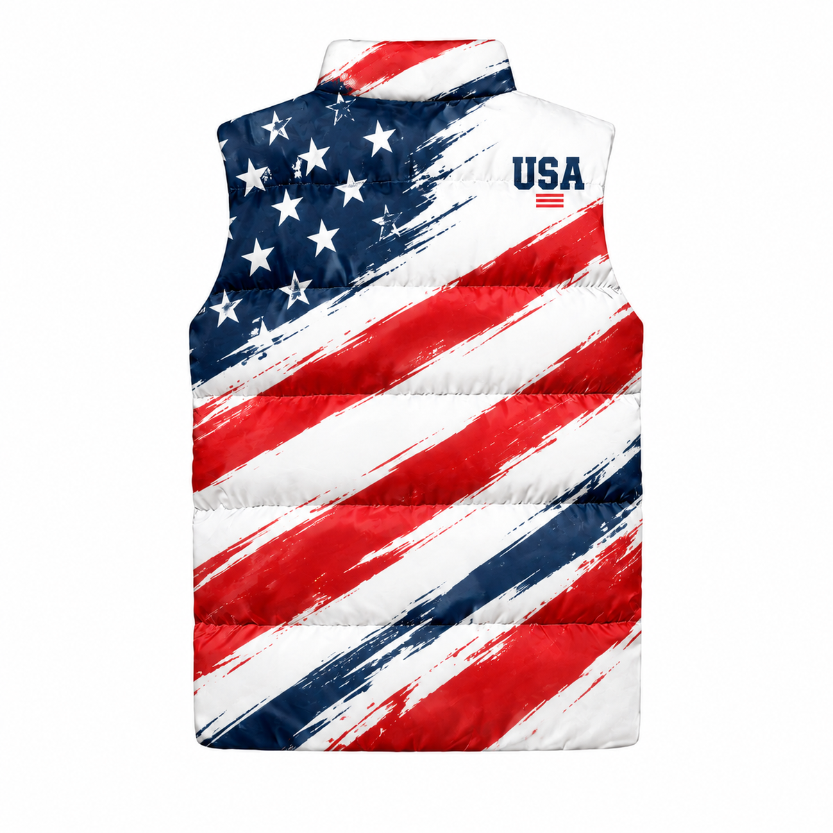 USA Freedom Brush Flag Sleeveless Running Puffer Jacket