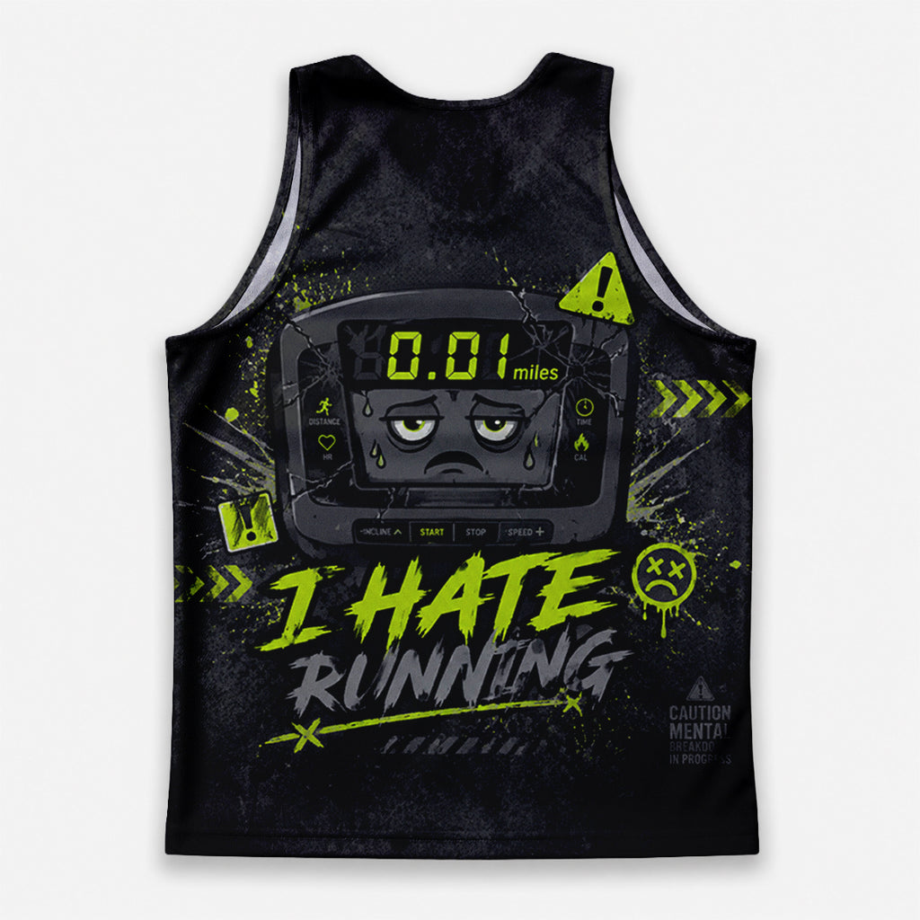 Funny Running Tank Top I Hate Running Broken Treadmill Tech Singlet