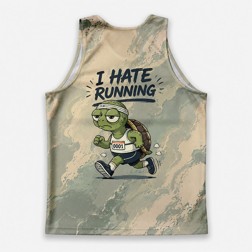 Funny Running Tank Top I Hate Running Turtle Tech Singlet