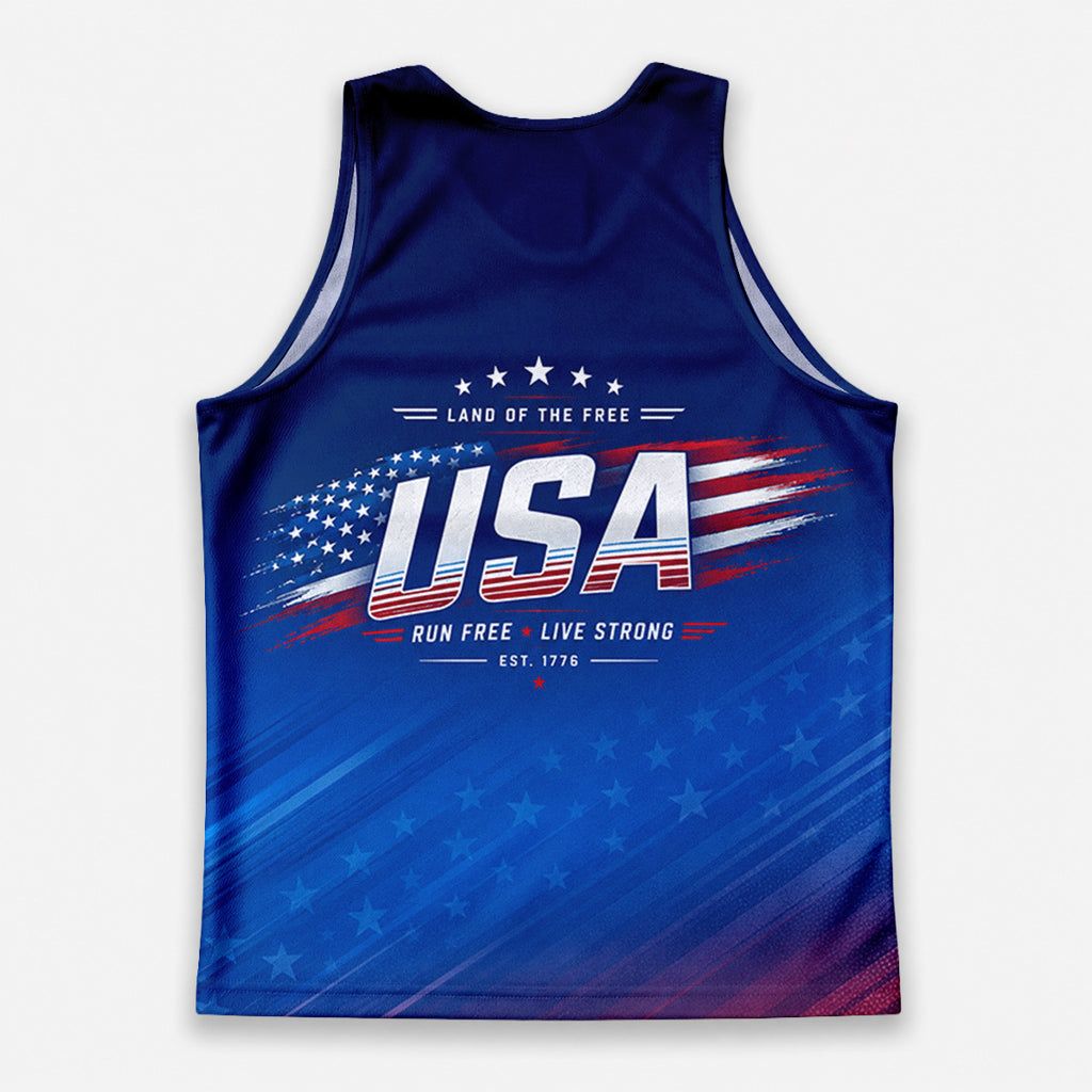 Patriotic Tech Running Tank Top - Land of The Free Running Singlet