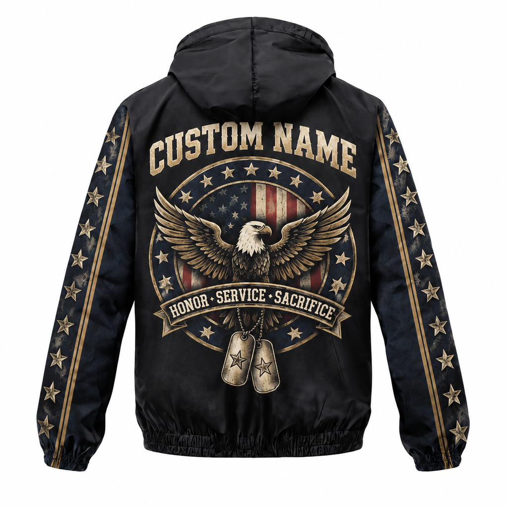 Custom Name Honor Service Sacrifice Veteran Running Windbreaker Jacket