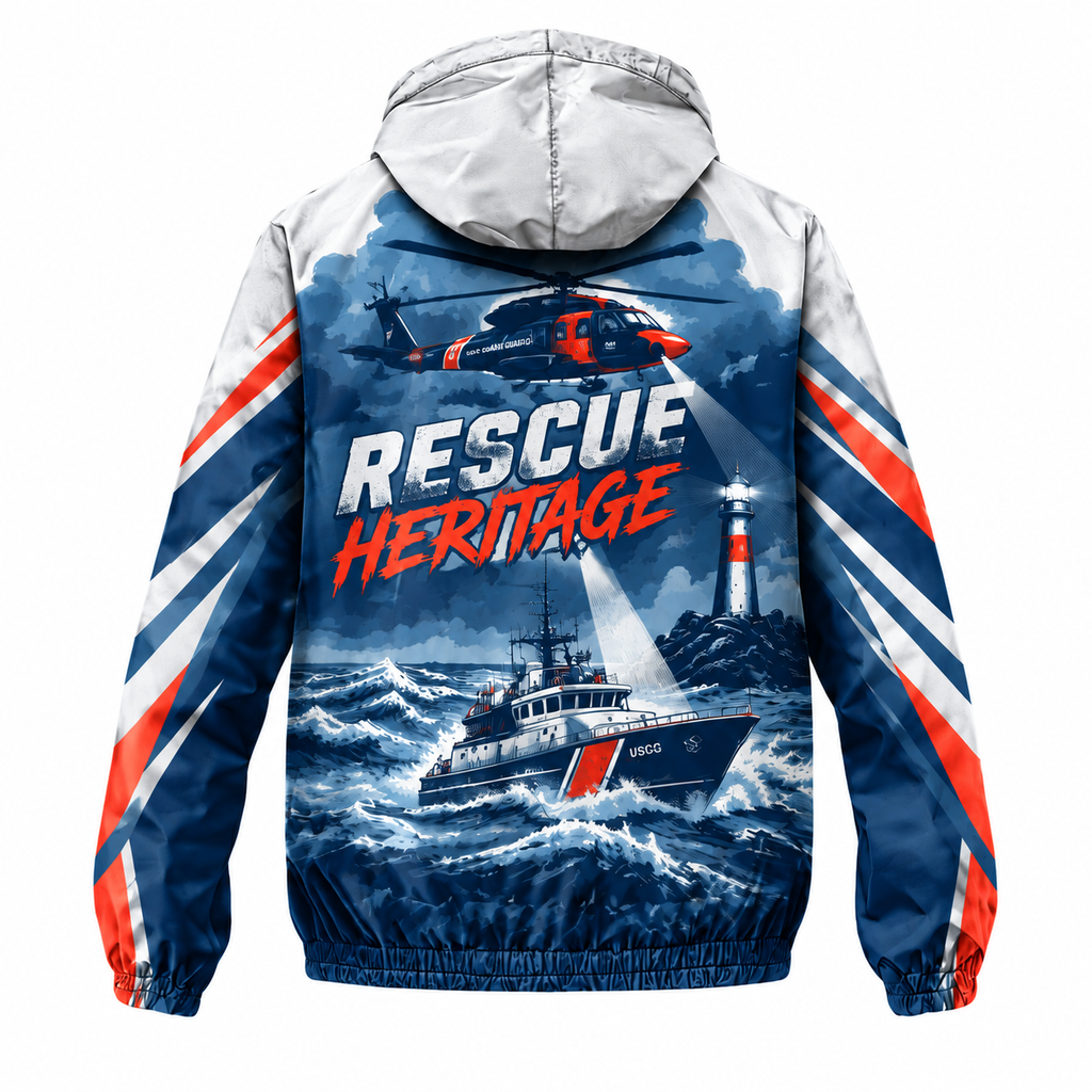 Custom Name Coast Guard Rescue Heritage Running Windbreaker Jacket