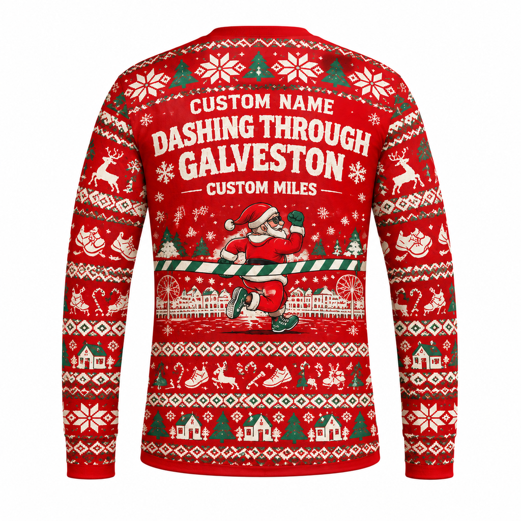 Custom Name Miles Merry & Bright Miles Santa Hustle Galveston Running Long Sleeve Shirt