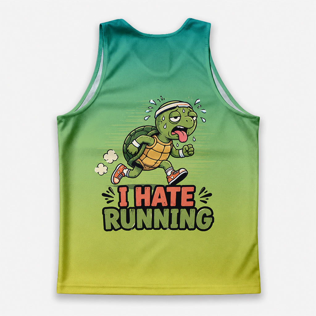 Funny Running Tank Top I Hate Running Turtle Tech Singlet V2