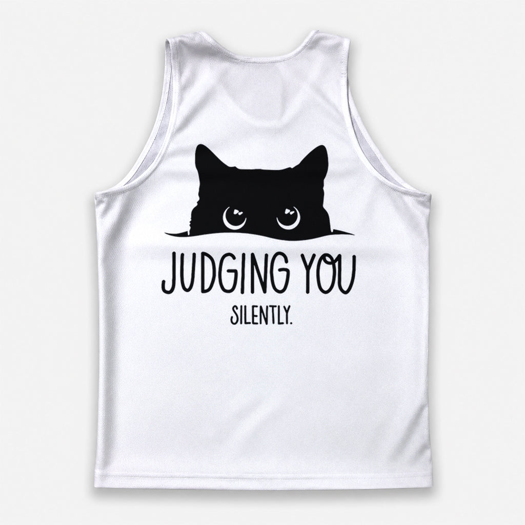 Cat Running Tank Top Black Cat Silently Judging You Running Singlet for Men and Women