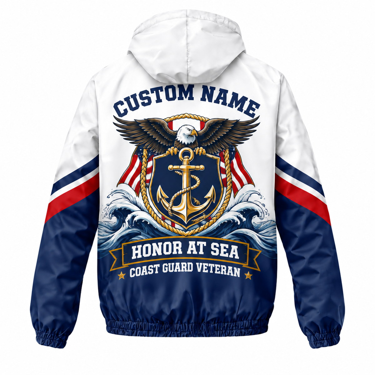 Custom Name Coast Guard Anchor Shield Veteran Running Windbreaker Jacket