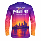 Custom Name Philly Sunset Skyline Running Long Sleeve Shirt