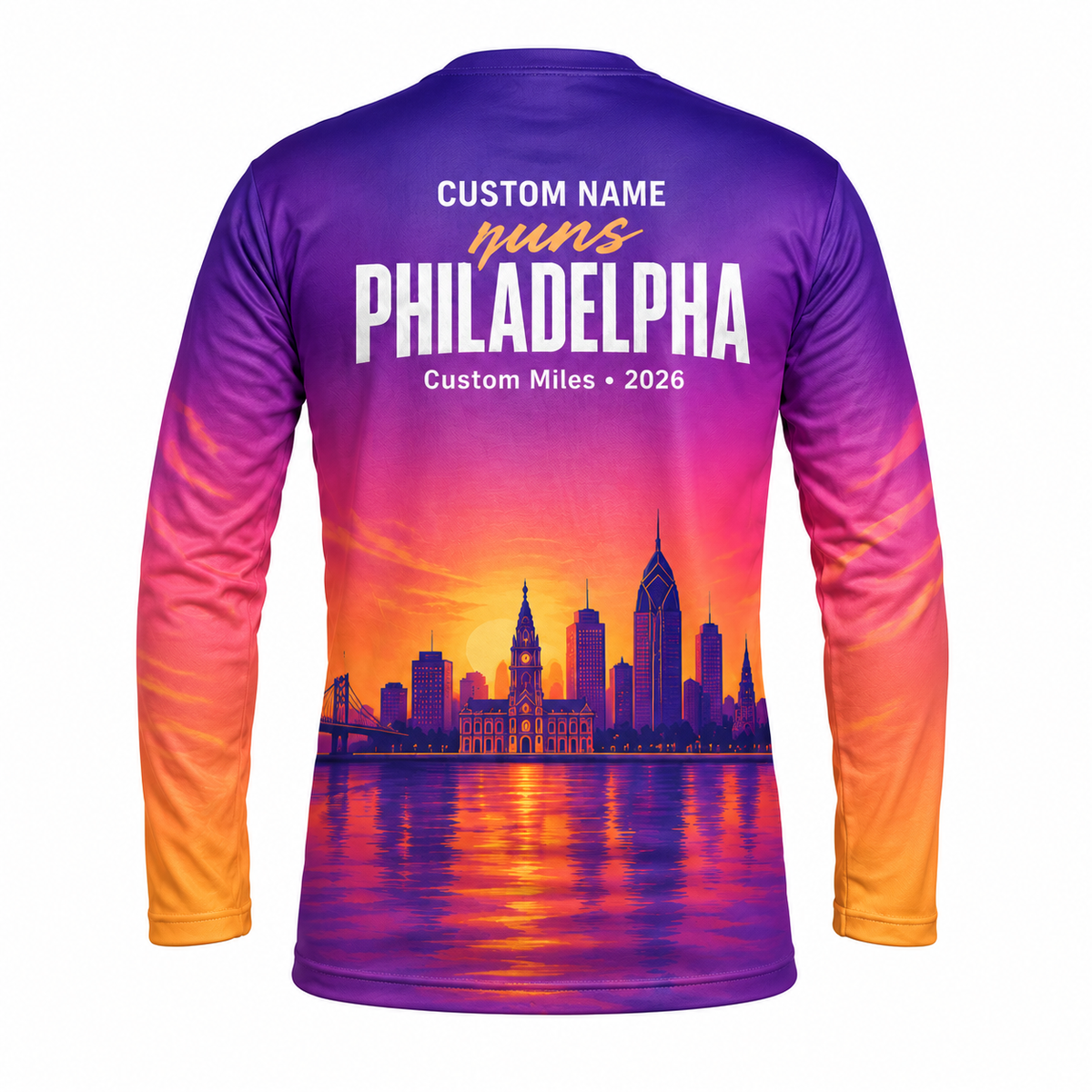 Custom Name Philly Sunset Skyline Running Long Sleeve Shirt