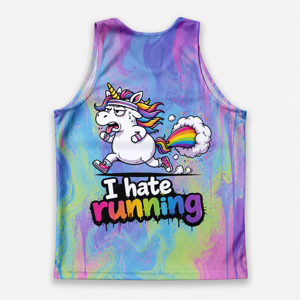Funny Running Tank Top I Hate Running Unicorn Tech Singlet