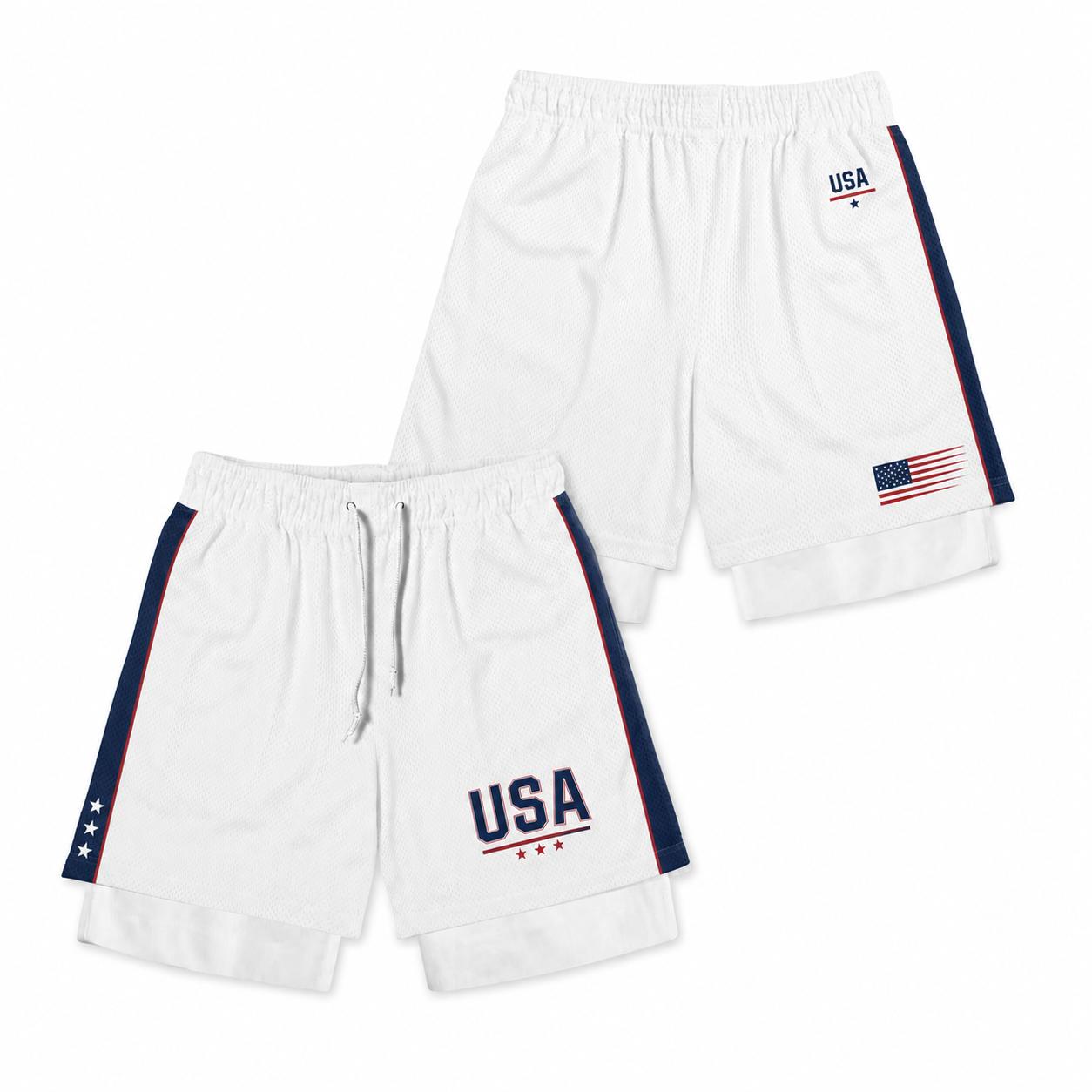 USA Patriotic 2-Layered Tech Running Shorts
