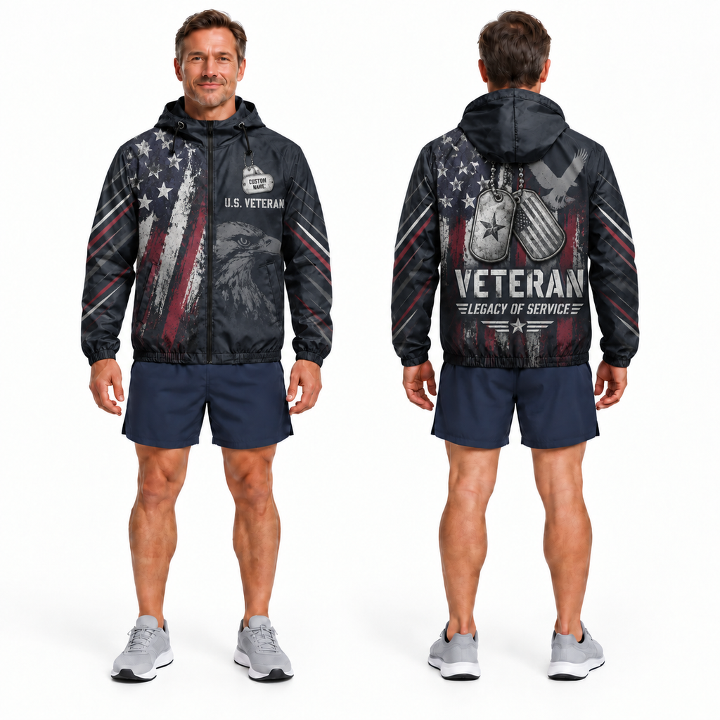 Custom Name Veteran Legacy Dog Tags Running Windbreaker Jacket