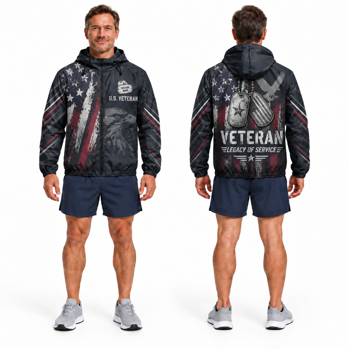 Custom Name Veteran Legacy Dog Tags Running Windbreaker Jacket