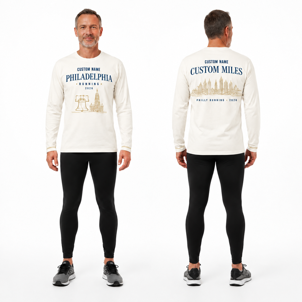 Custom Name Philadelphia Ivory Gold Miles Running Long Sleeve Shirt