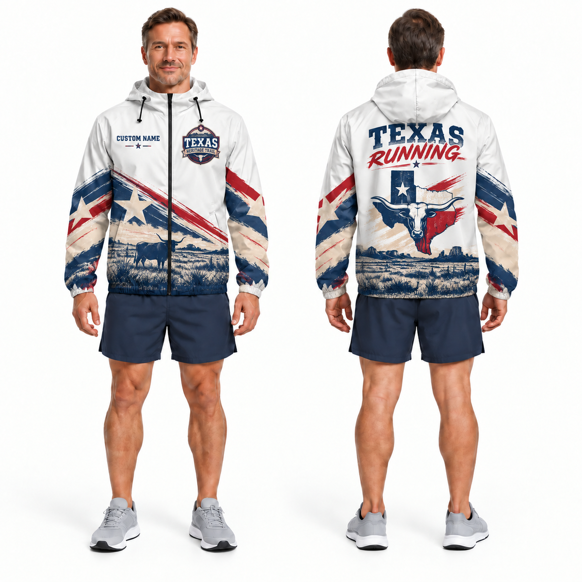 Custom Name Texas Heritage Trail Running Windbreaker Jacket