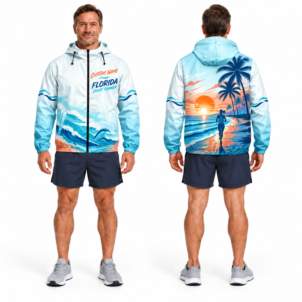 Custom Name Florida Coast Runner Florida Running Windbreaker Jacket