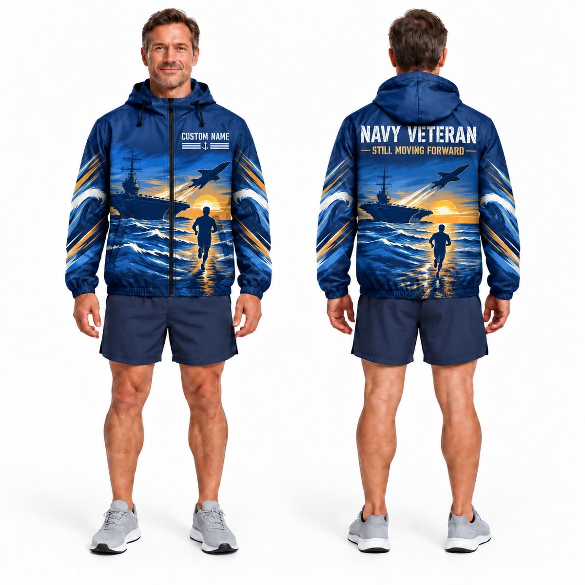 Custom Name Navy Carrier Runner Running Windbreaker Jacket