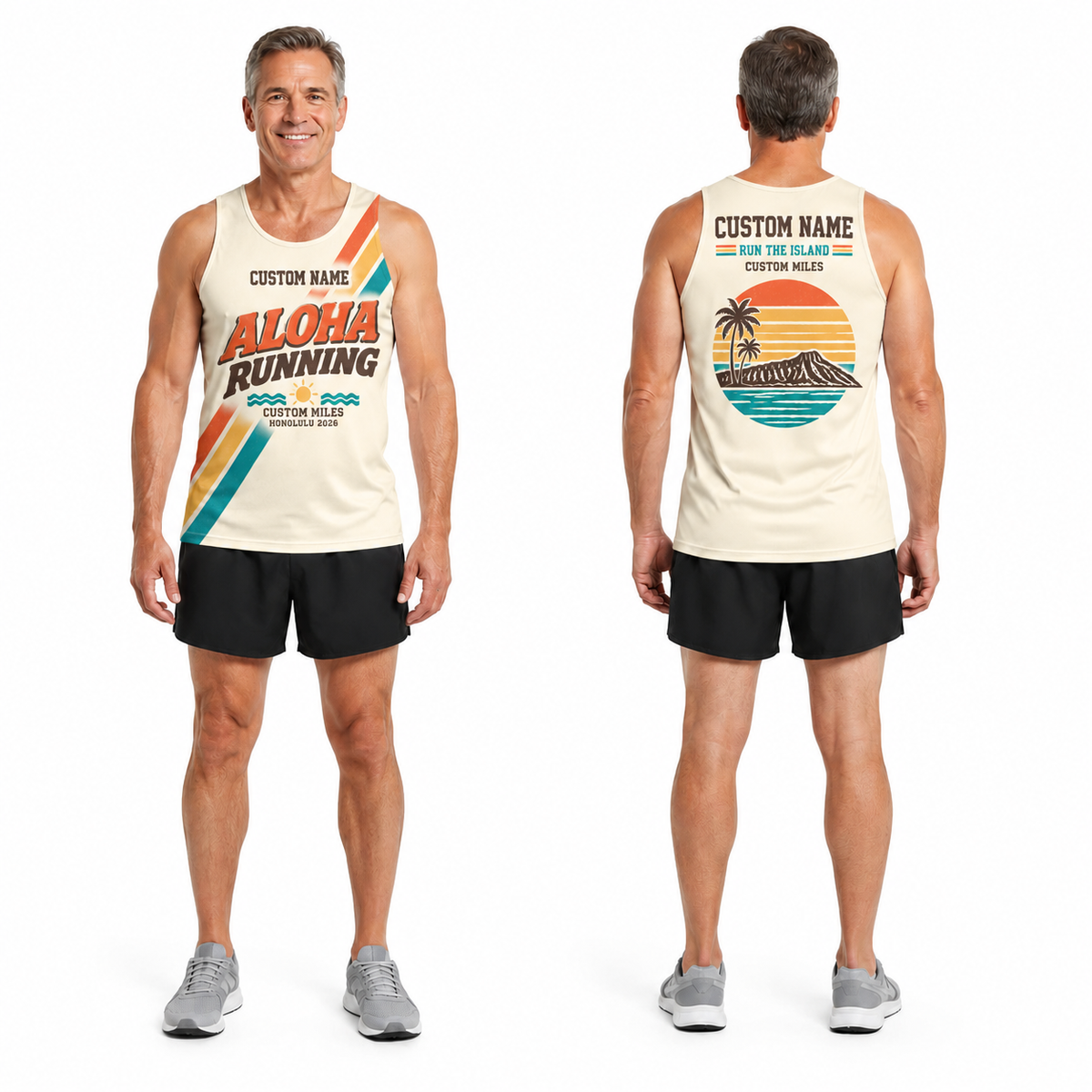 Custom Name Miles Aloha Retro Racing Running Tank Top