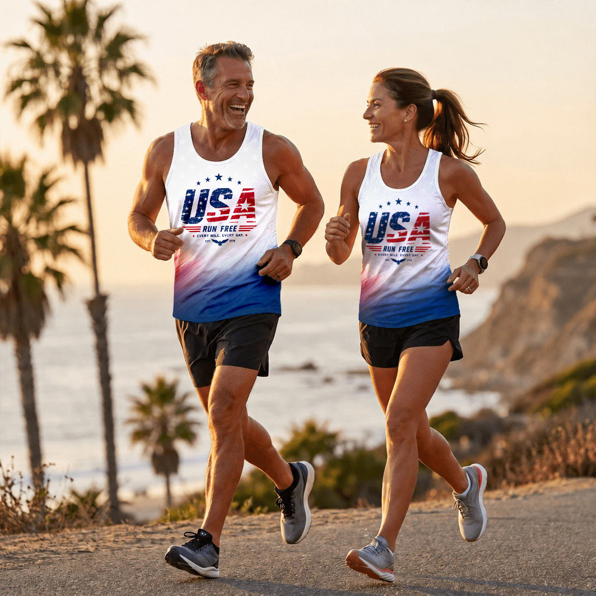 Patriotic Tech Running Tank Top - Red White Blue Running Singlet