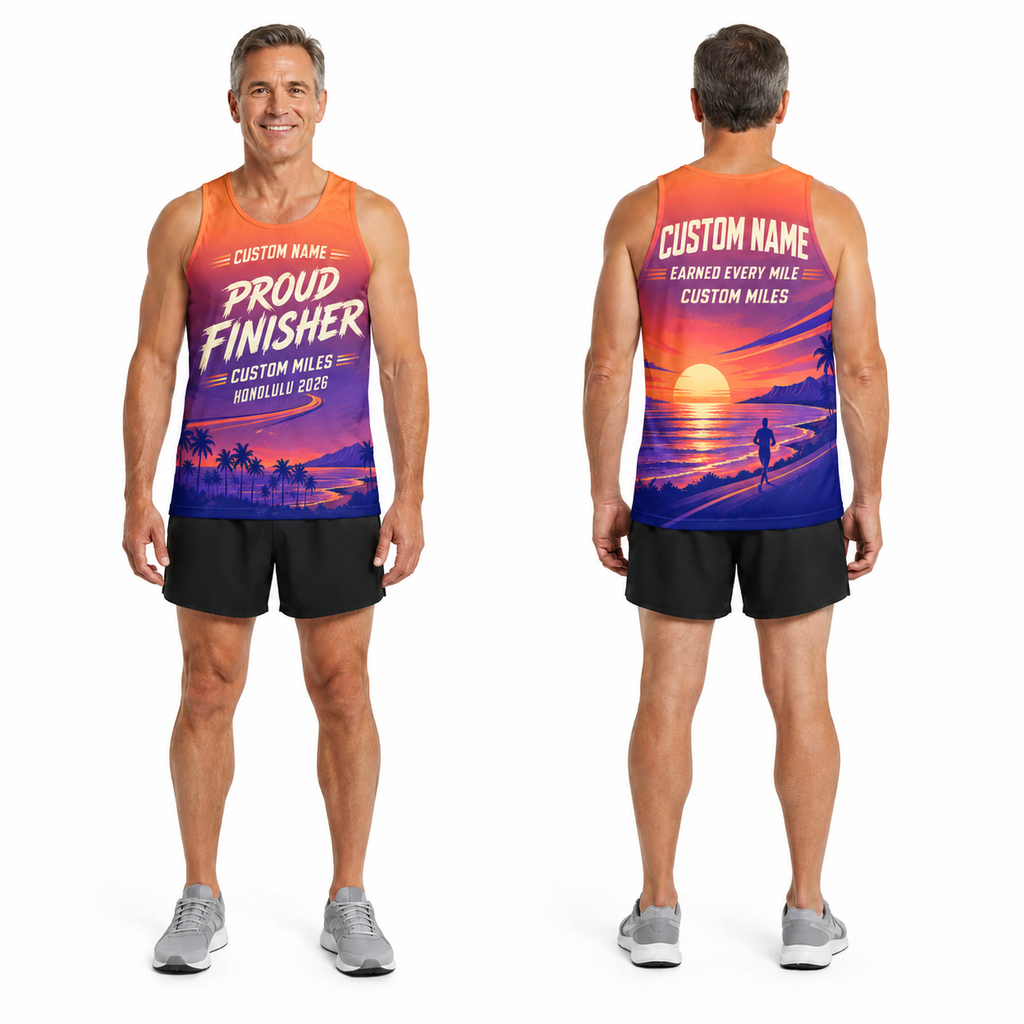 Custom Name Miles Sunset Aloha Finisher Running Tank Top