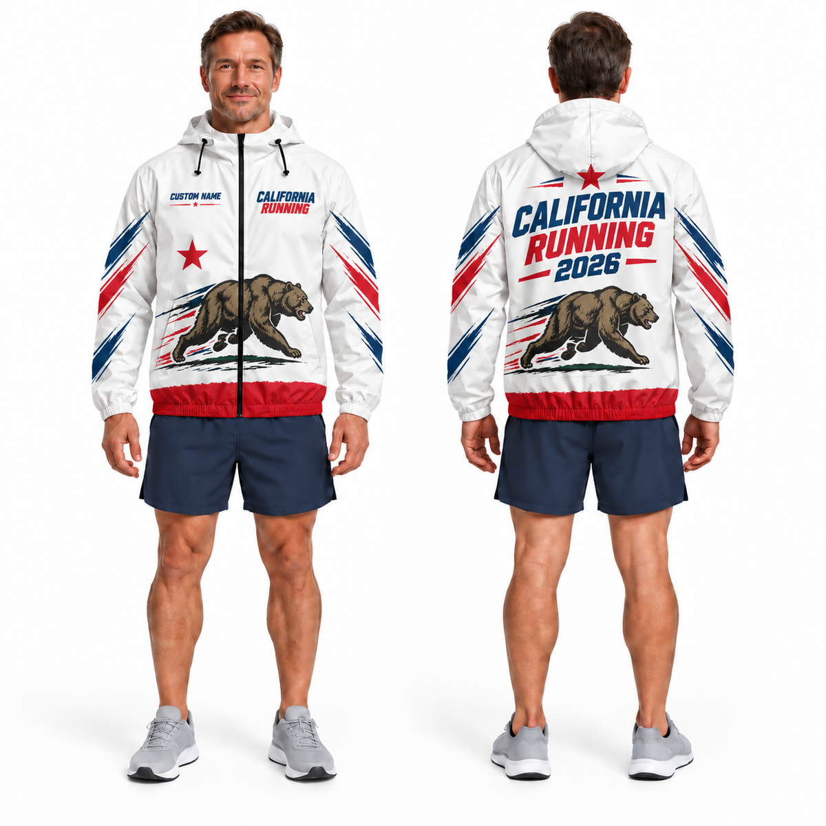 Custom Name California Republic Running Running Windbreaker Jacket