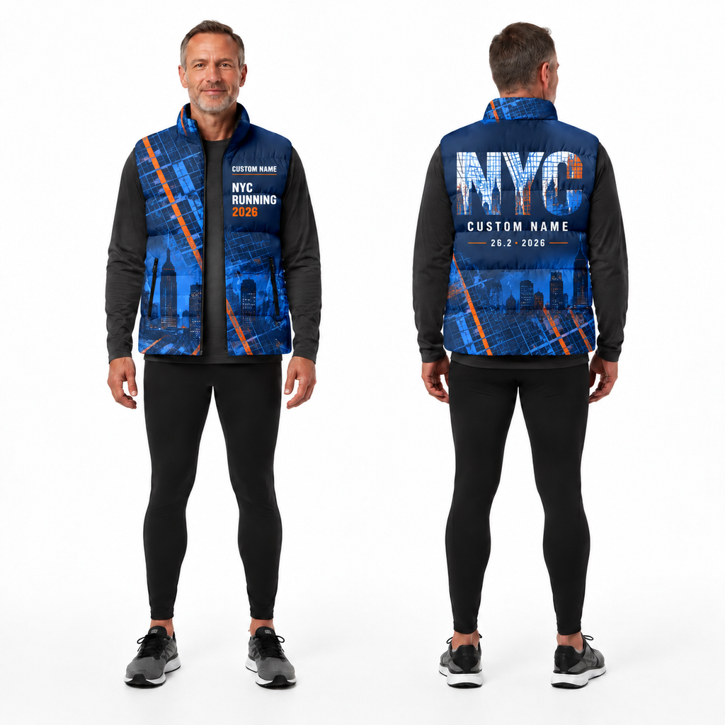 Custom Name City Grid Runner Sleeveless Running Puffer Jacket