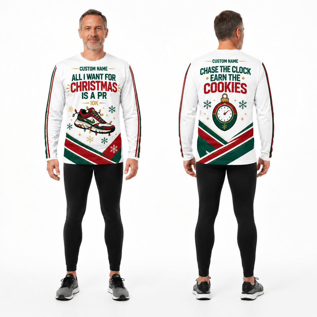 Custom Name All I Want for Christmas Is a PR Running Long Sleeve Shirt