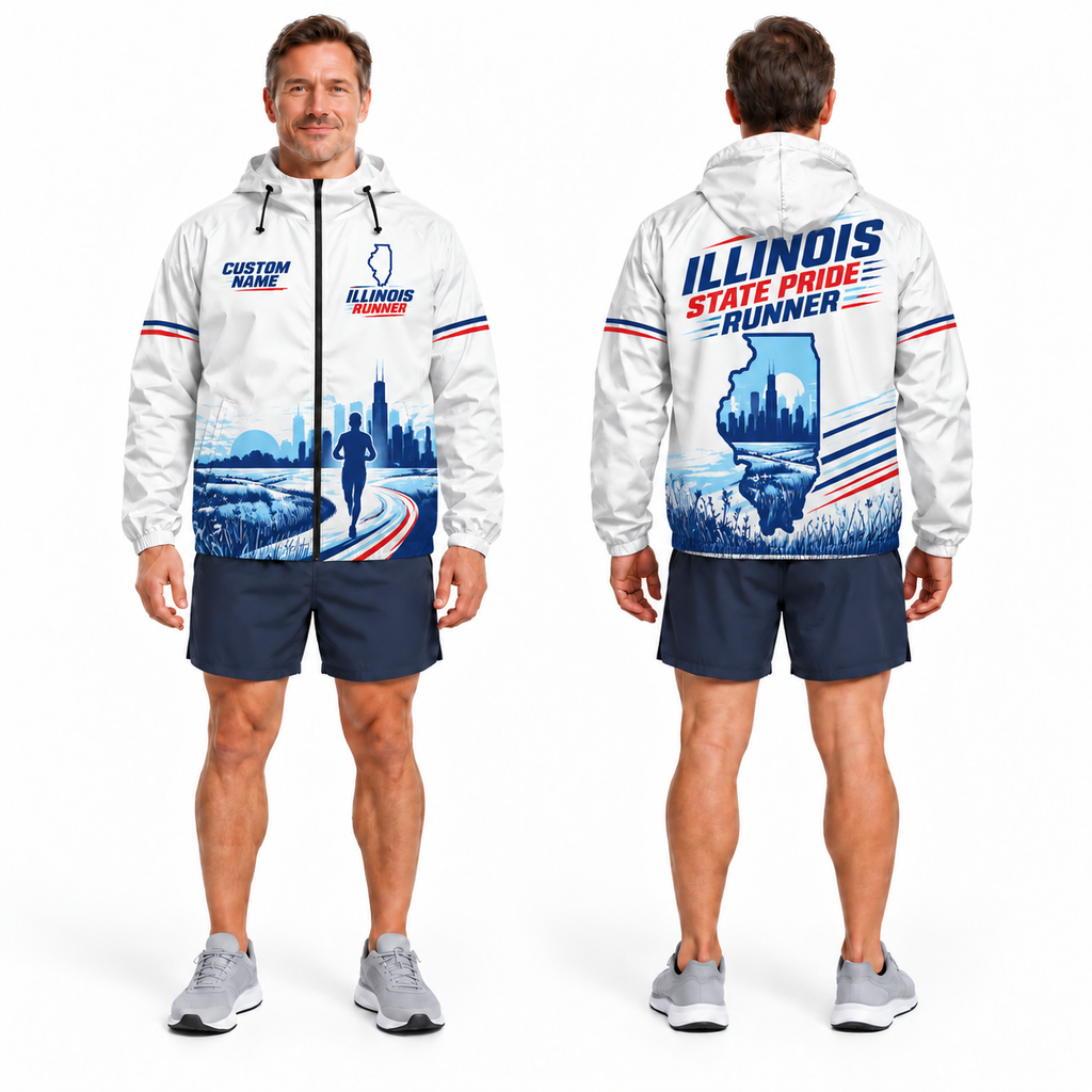 Custom Name Illinois State Pride Runner Illinois Running Windbreaker Jacket