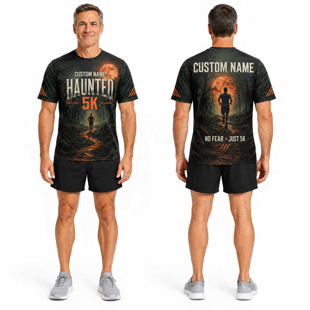 Custom Name Haunted 5K Halloween Tech Running T-Shirt