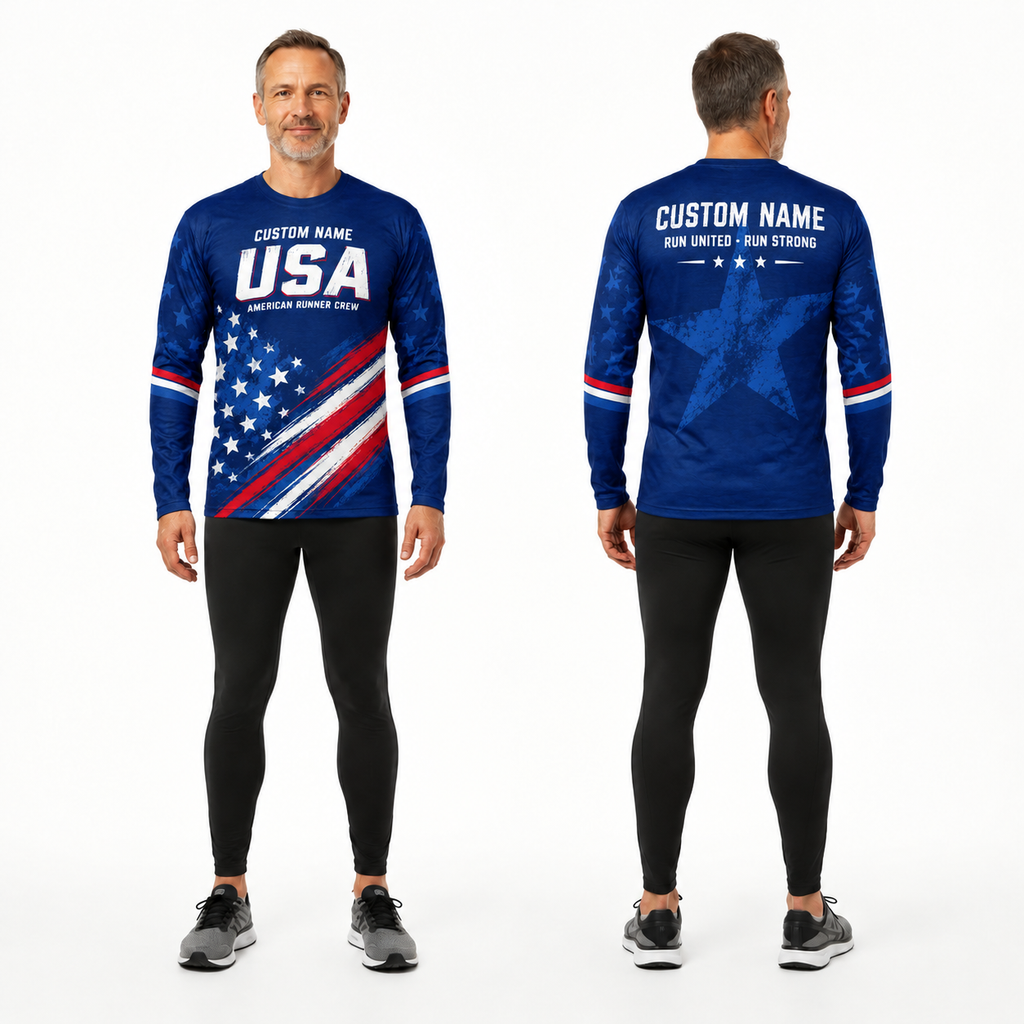 Custom Name American Runner Crew Running Long Sleeve Shirt