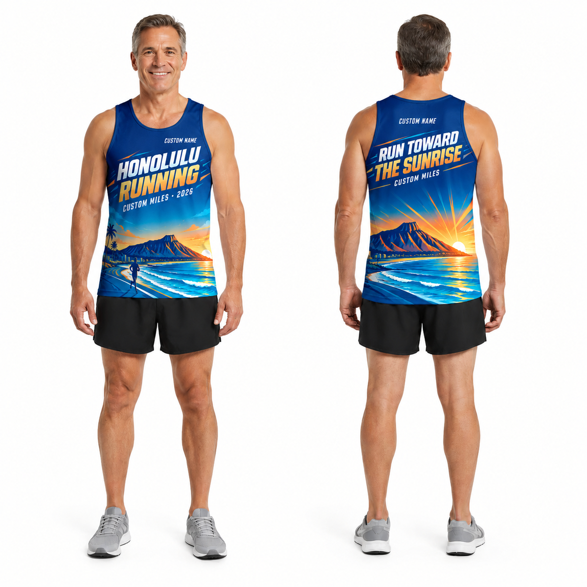 Custom Name Miles Diamond Head Sunrise Running Tank Top