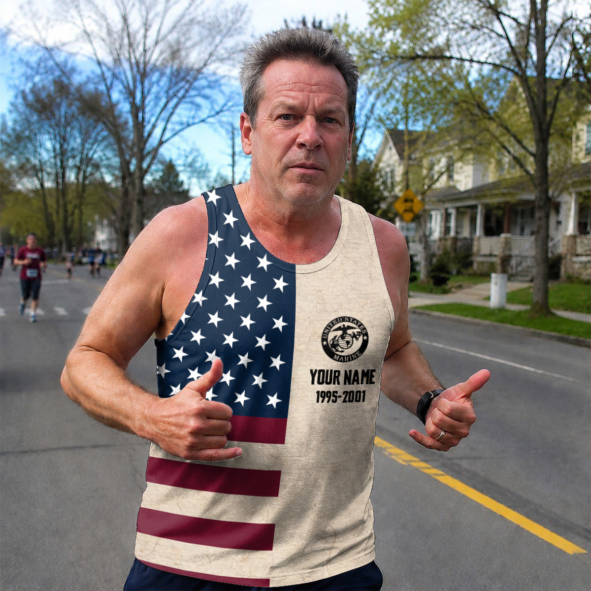 Customized Name & Years Served Amercan Flag Veteran Running Tank Top