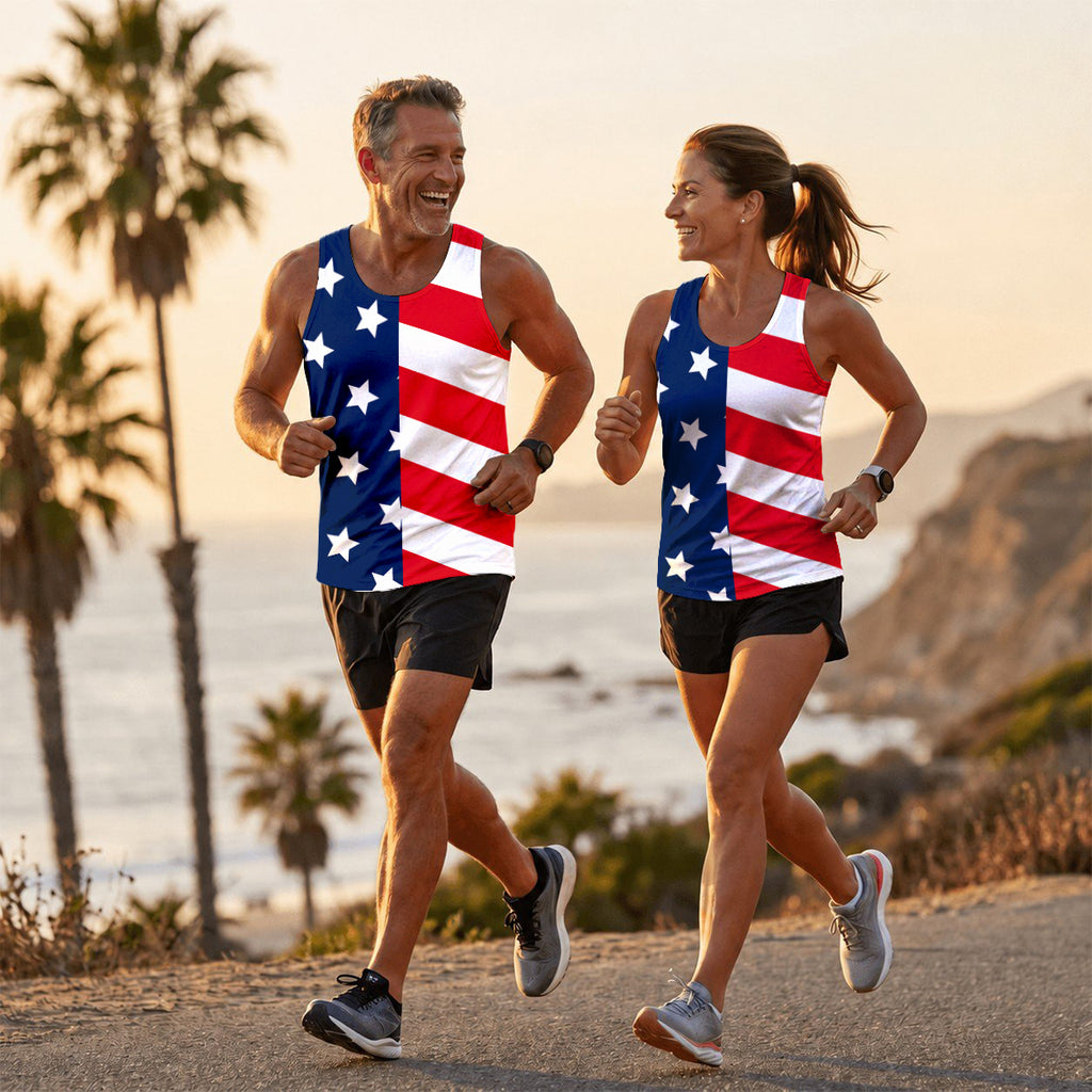 USA Running Tank Top American Flag Stars and Stripes Running Singlet for Men and Women