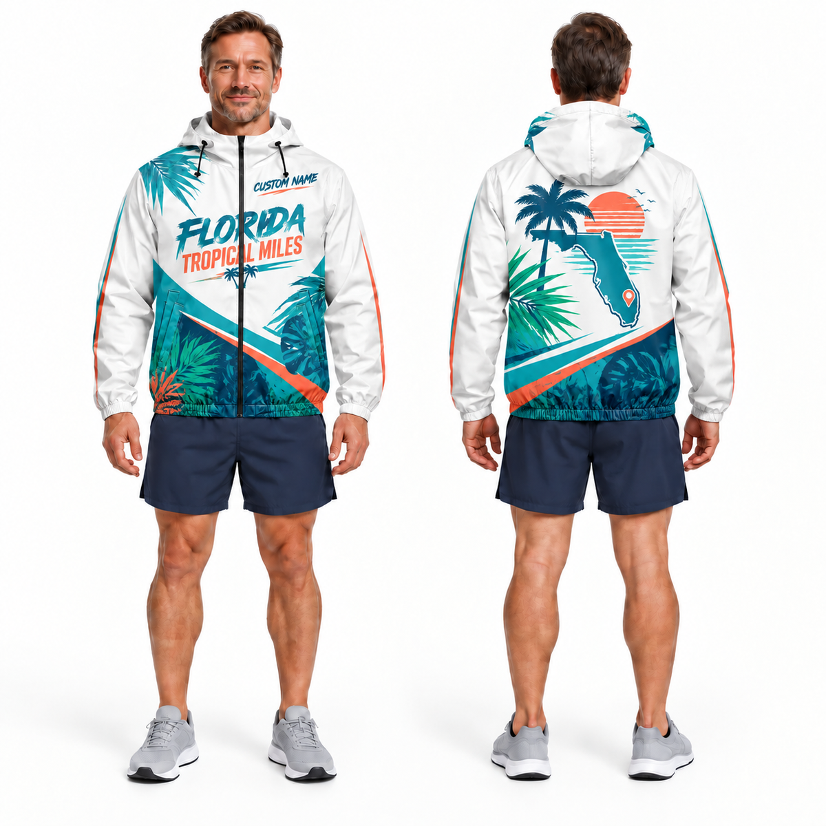Custom Name Florida Tropical Miles Florida Running Windbreaker Jacket
