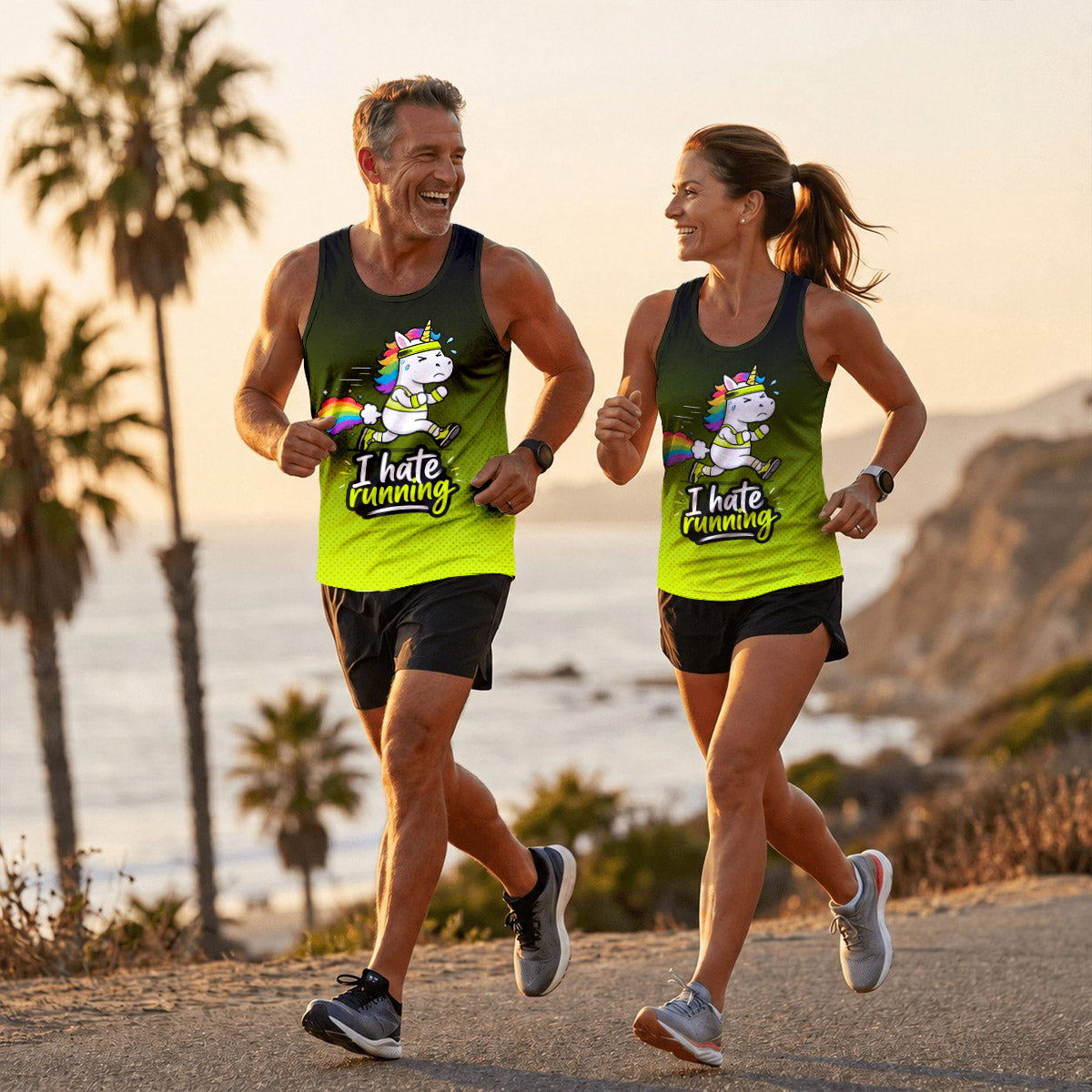 Funny Running Tank Top I Hate Running Unicorn Tech Singlet V2
