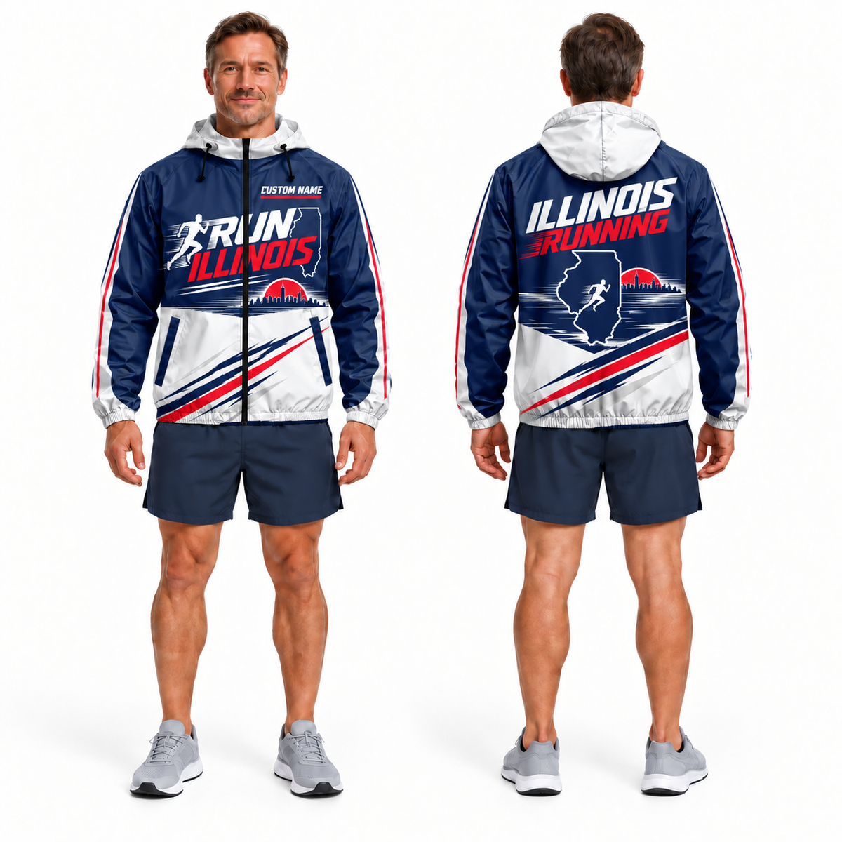 Custom Name Run Illinois Illinois Running Windbreaker Jacket
