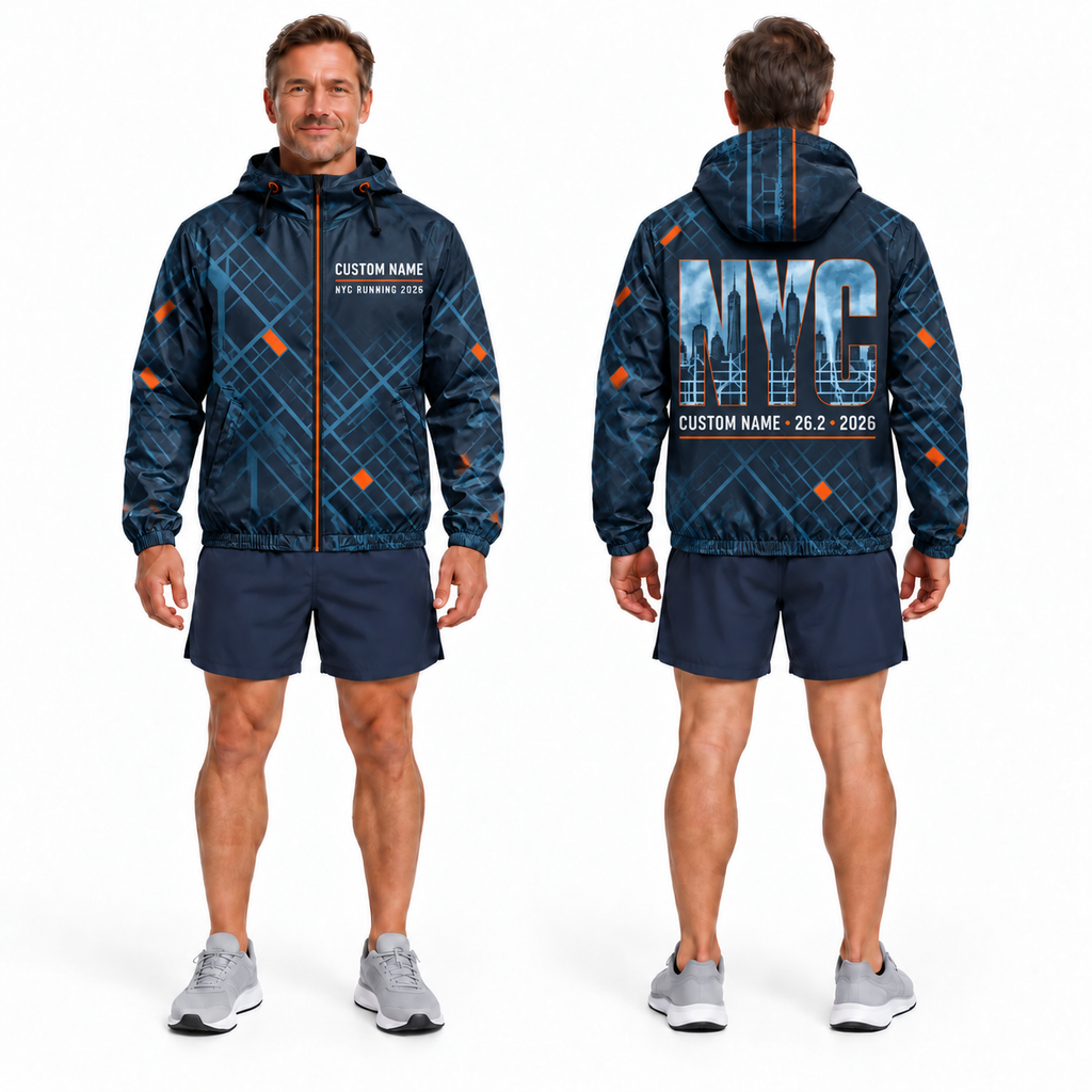 Custom Name Concrete Grid NYC Running Windbreaker Jacket