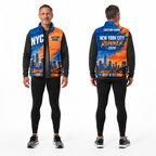 Custom Name Blue Orange Split Skyline Sleeveless Running Puffer Jacket
