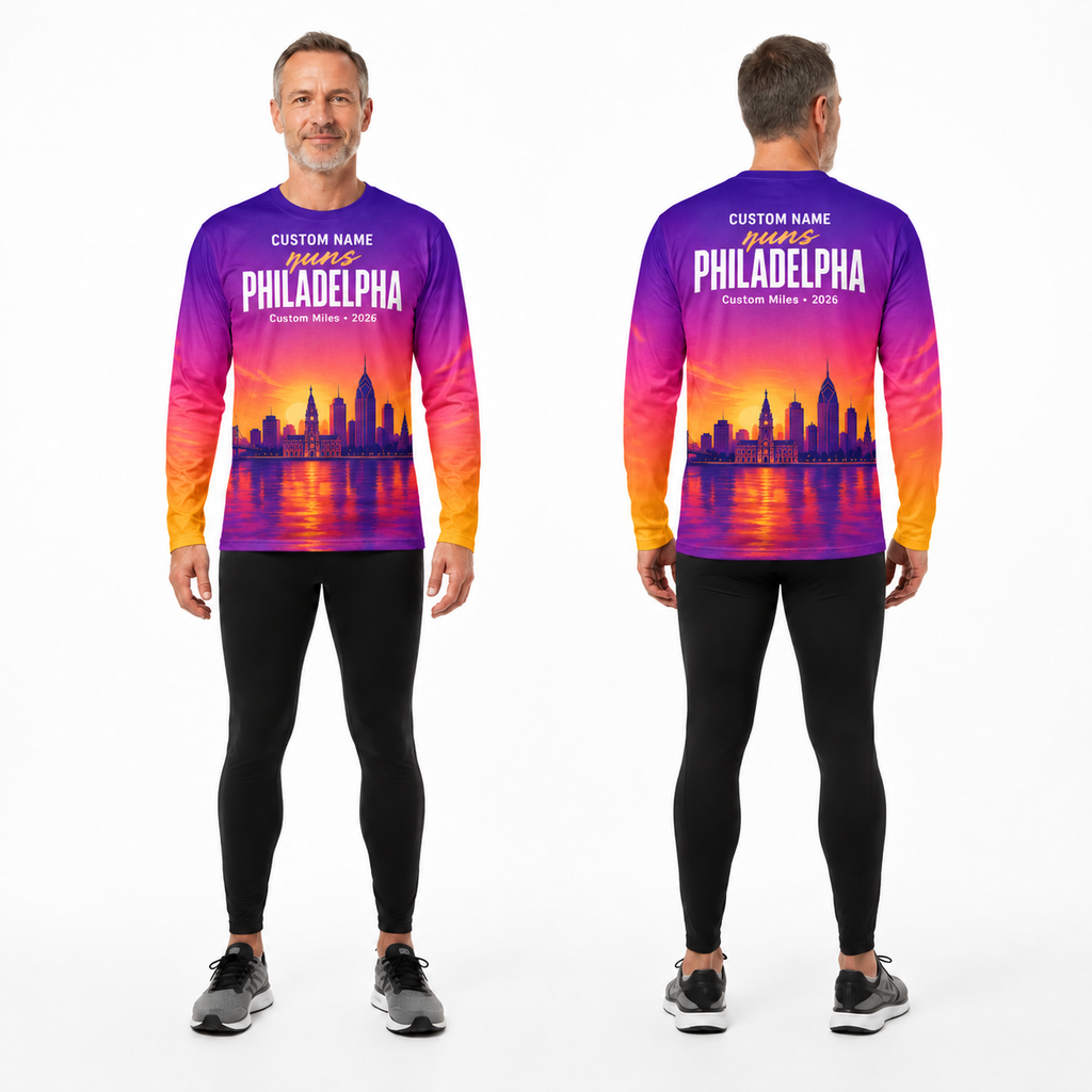 Custom Name Philly Sunset Skyline Running Long Sleeve Shirt