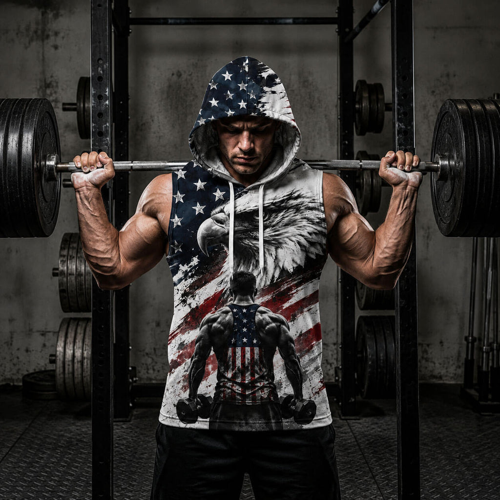 Built In Freedom Driven By Strength Men's Workout Hooded Tank Top