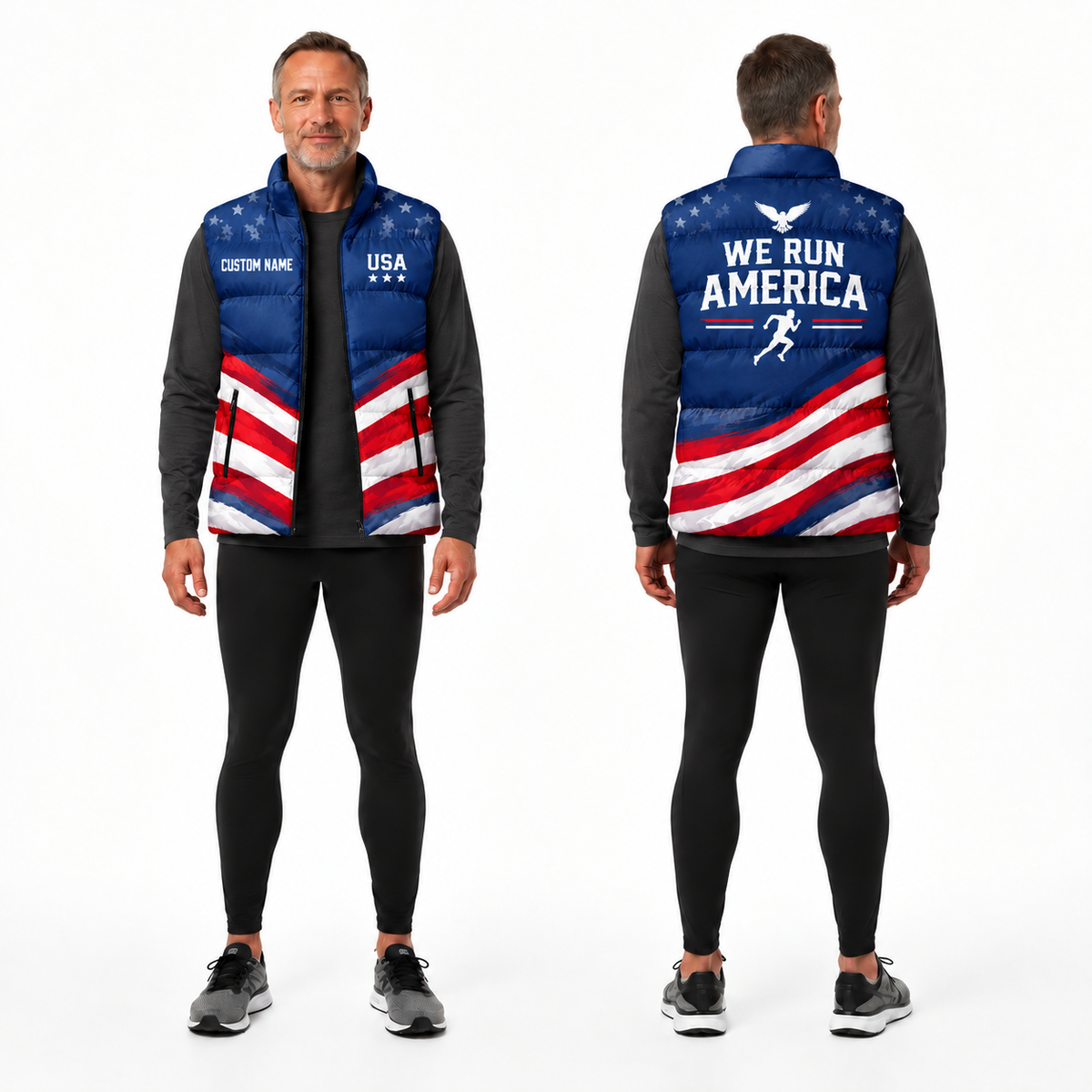 We Run America Sleeveless Running Puffer Jacket